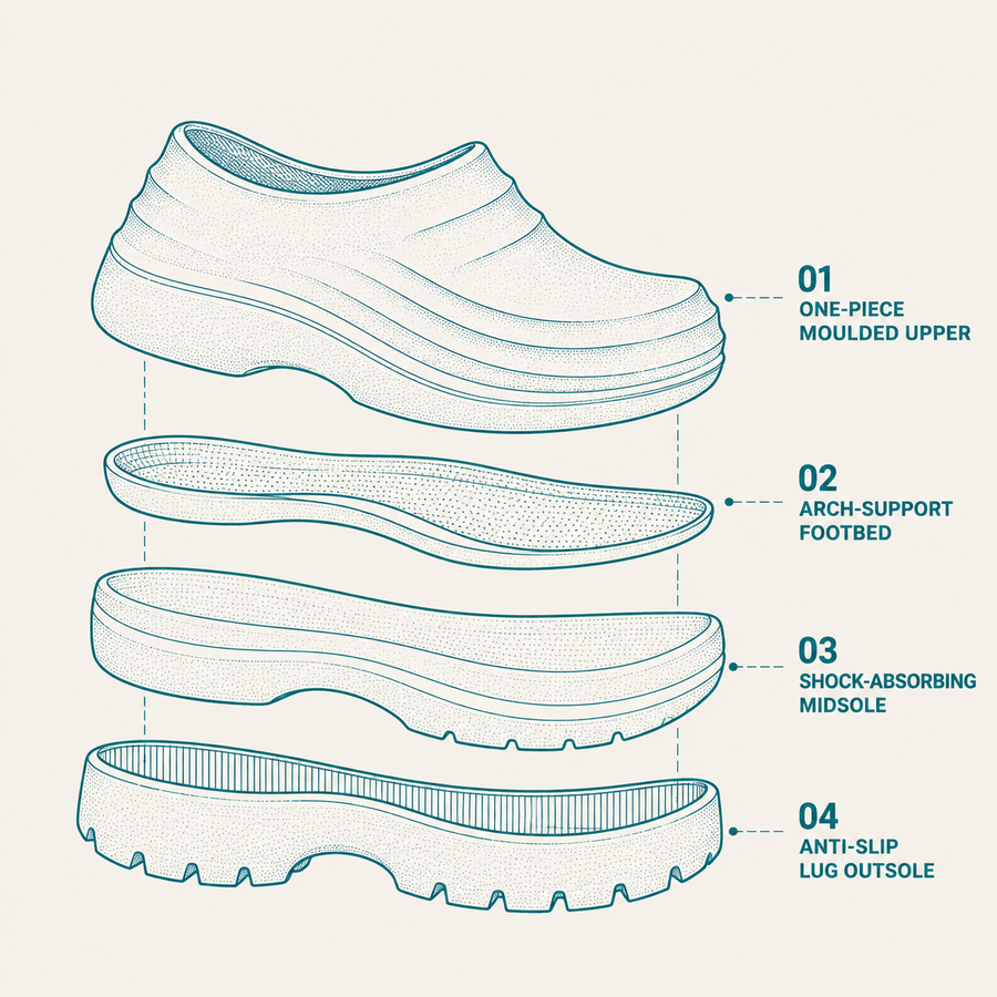 The four layers of the Alpyn work clog