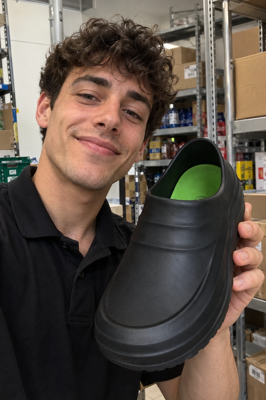 Retail worker holding an Alpyn work clog