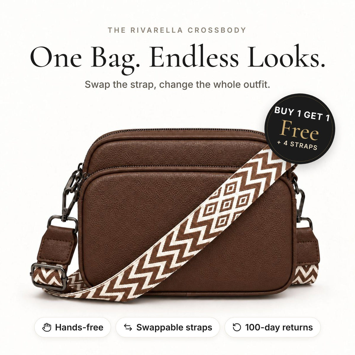 Rivarella Crossbody Bag in Chocolate Brown – Buy 1 Get 1 Free + 4 straps