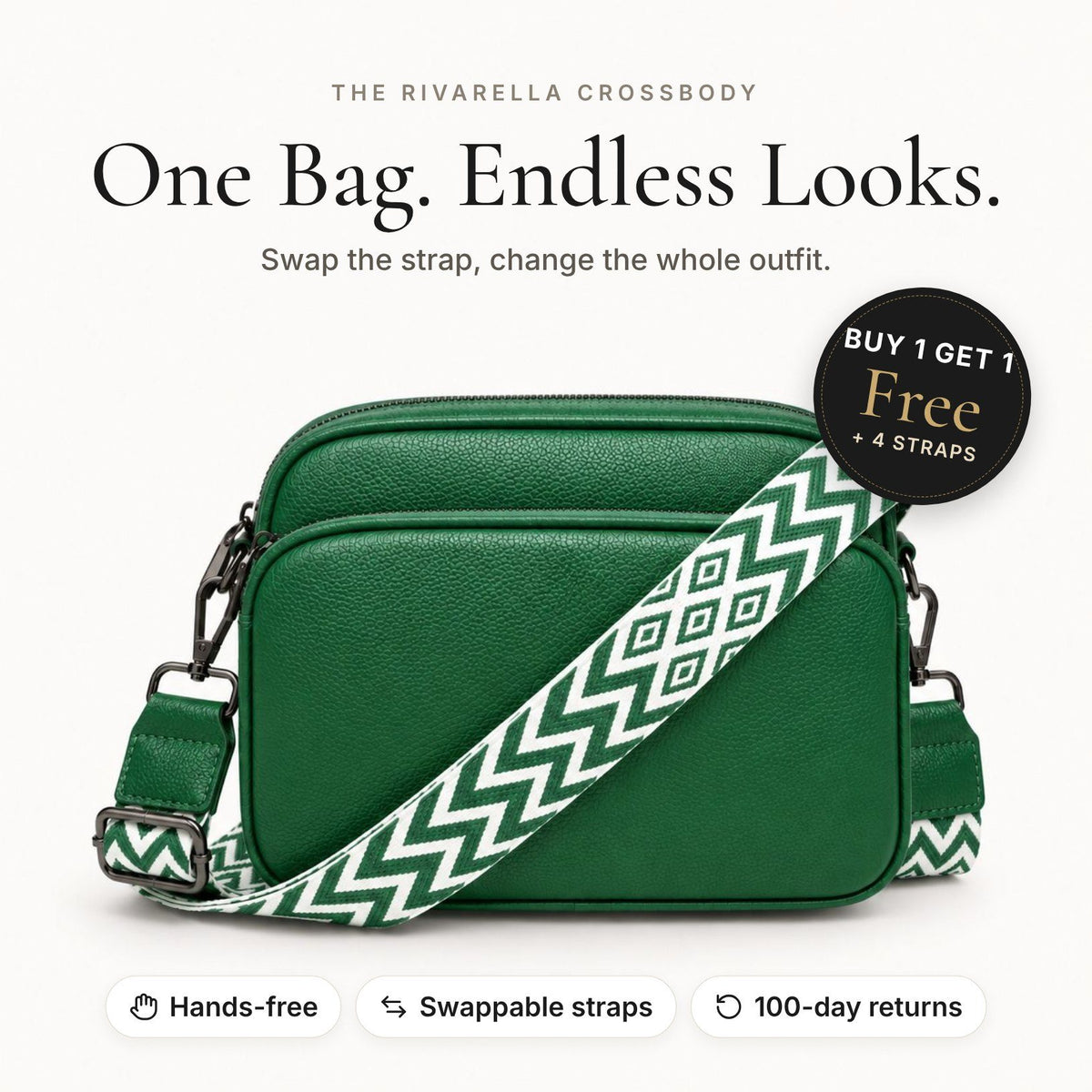 Rivarella Crossbody Bag in Forest Green – Buy 1 Get 1 Free + 4 straps