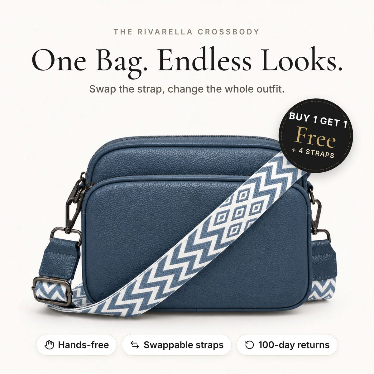 Rivarella Crossbody Bag in Navy – Buy 1 Get 1 Free + 4 straps