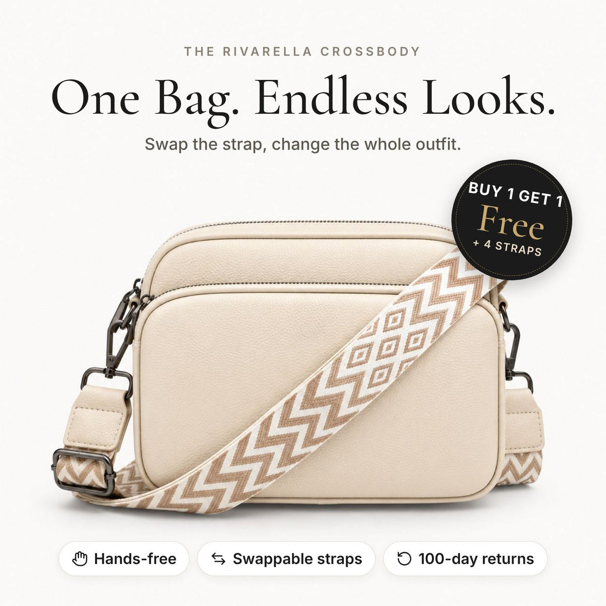 Rivarella Crossbody Bag in Stone – Buy 1 Get 1 Free + 4 straps