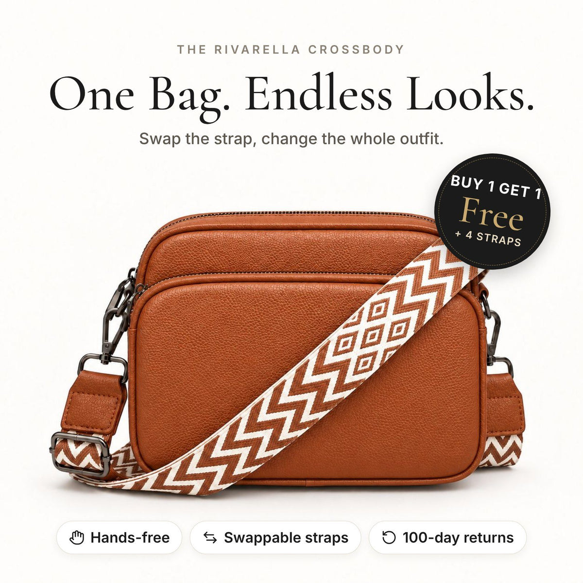 Rivarella Crossbody Bag in Tan – Buy 1 Get 1 Free + 4 straps