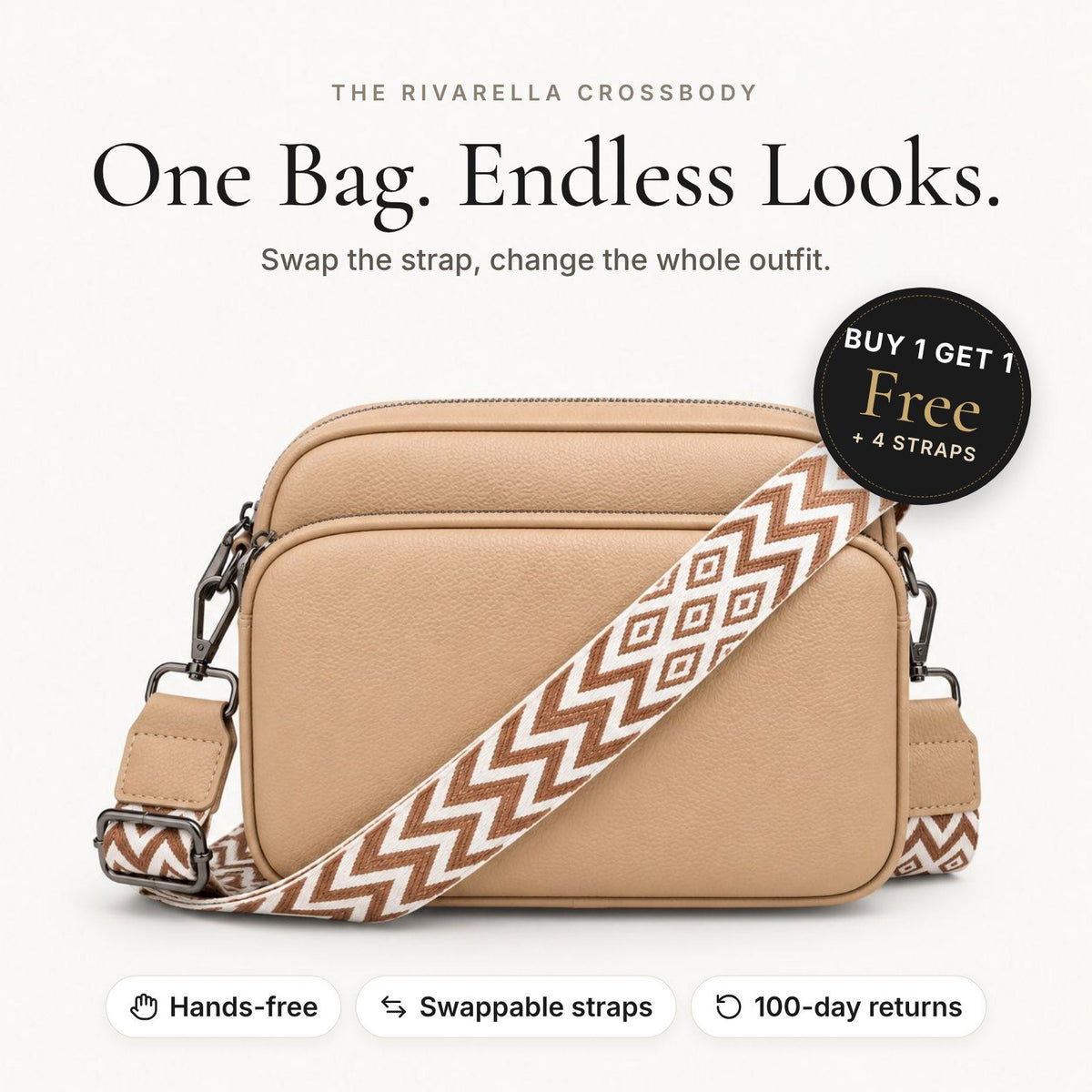 Rivarella Crossbody Bag in Taupe – Buy 1 Get 1 Free + 4 straps